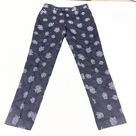 Club Monaco Silk Wool Flower Patterned Print Slack Pants Navy Size 2 - Picture 3 of 9